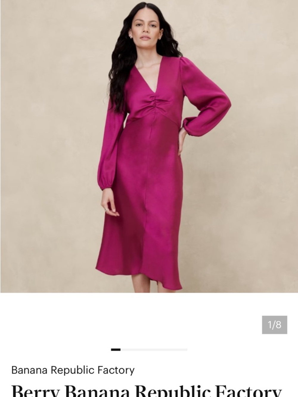 Banana Republic Satin Column Midi Dress Size 12 Berry Long Sleeve Cocktail - Picture 2 of 10
